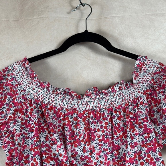 J Crew X Liberty Cotton Poplin Off-Shoulder Crop Top Cherries Boho Cottagecore M - Picture 4 of 12